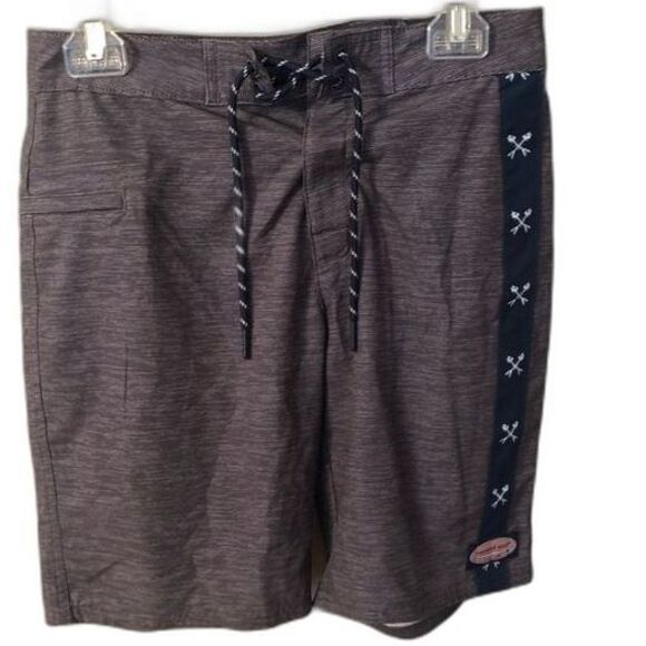 VINEYARD VINES MENS 28 PERFORMANCE BOARD SHORTS GRAY STRIPED SIDE STRIPE DETAIL - Picture 1 of 7